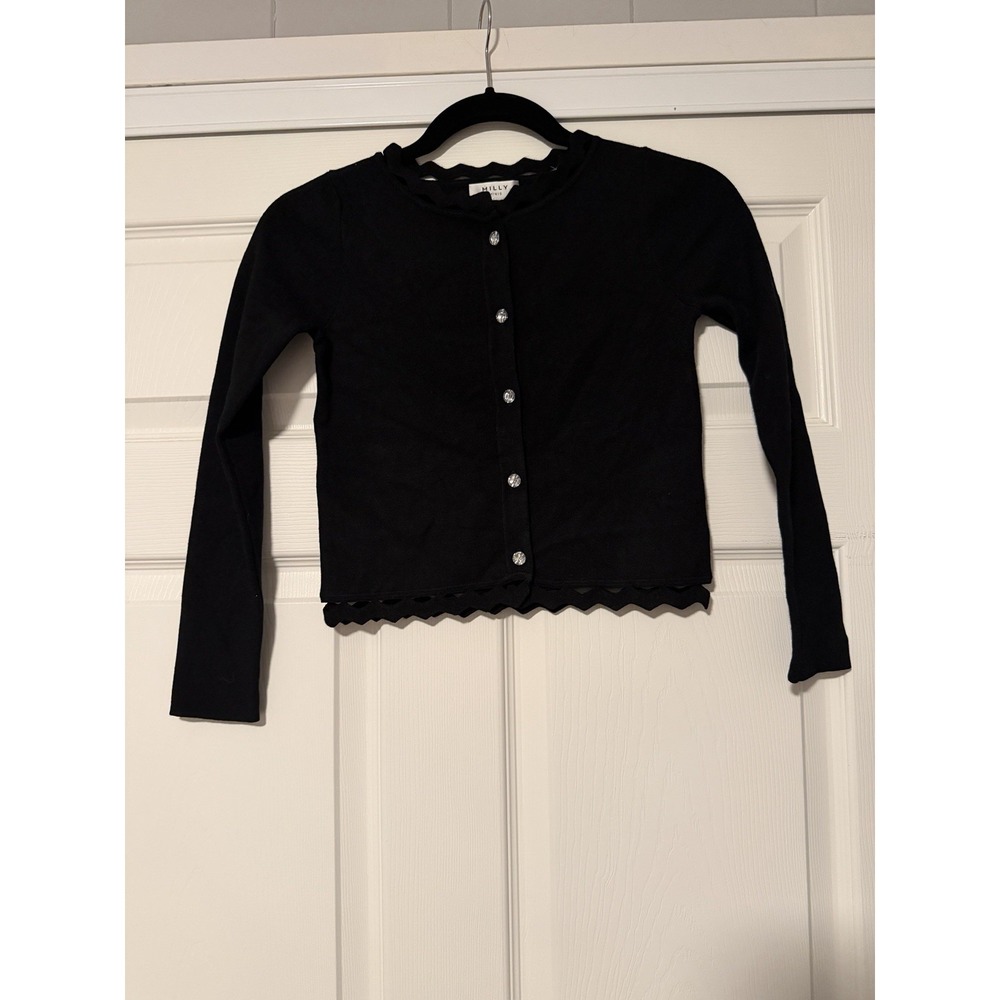 Milly Minis $195 Zig Zag Black Cardigan Sweater Girls Preppy Luxury Rhinestone